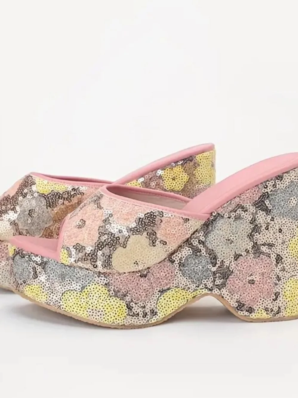 Platform Slide Sandals in Pink Floral